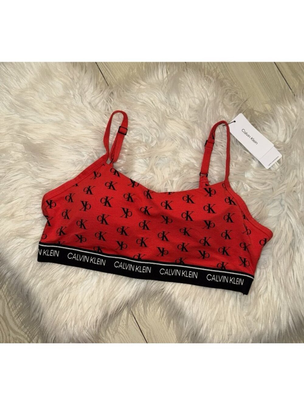 Calvin Klein QF7534 Logo Lightly Lined Bralette Bra WF Womens L Large Red New